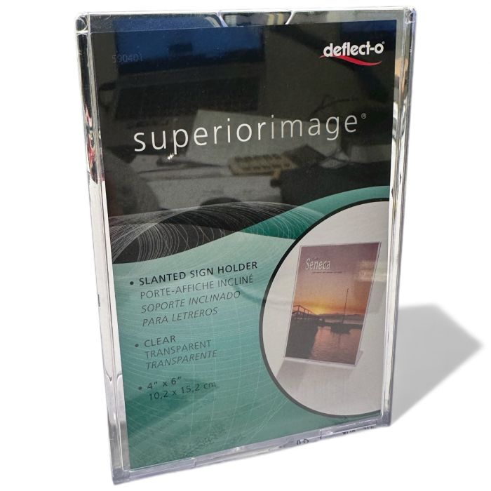 Skiltholder, A6 høy, skrå, akryl, 10 x 15 cm