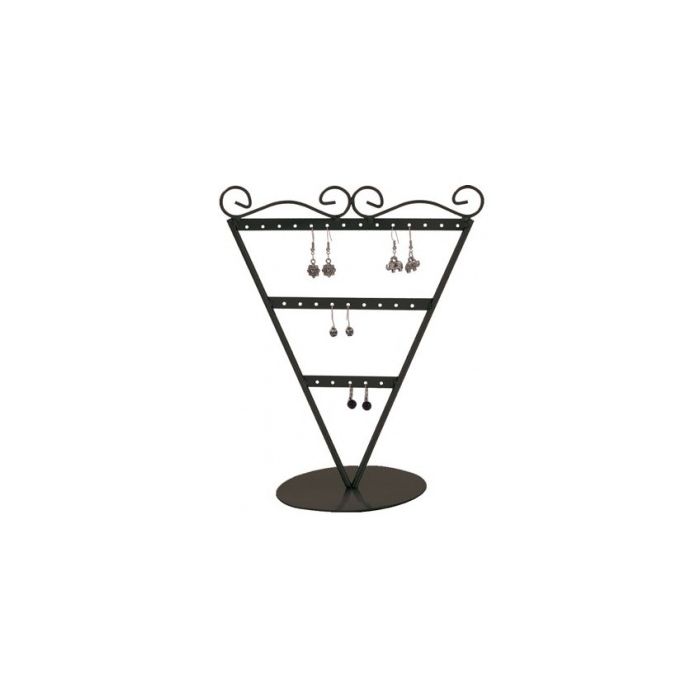 Ørestikkedisplay V-formet. Sort metall. H23 cm. 13 par øredobber