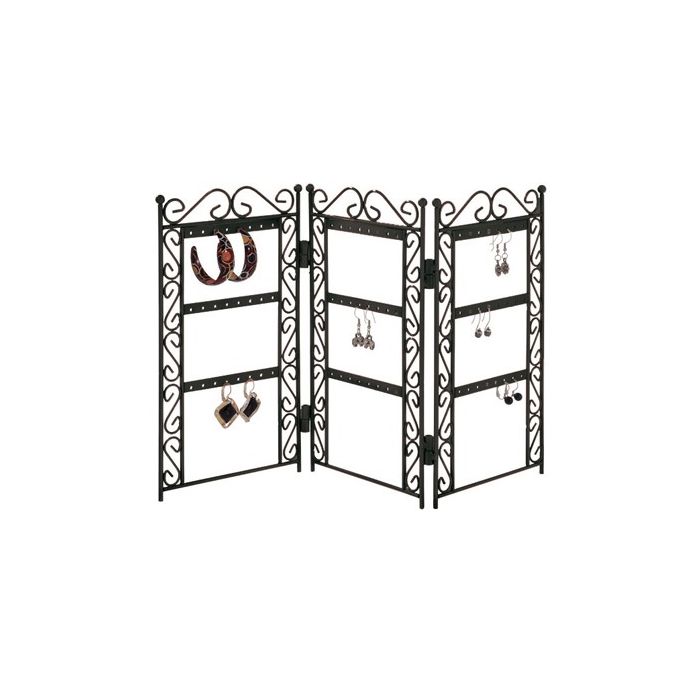 Ørestikke-display. Foldevæg. Svart metall. 26 x H45 cm. Opptil 36 par