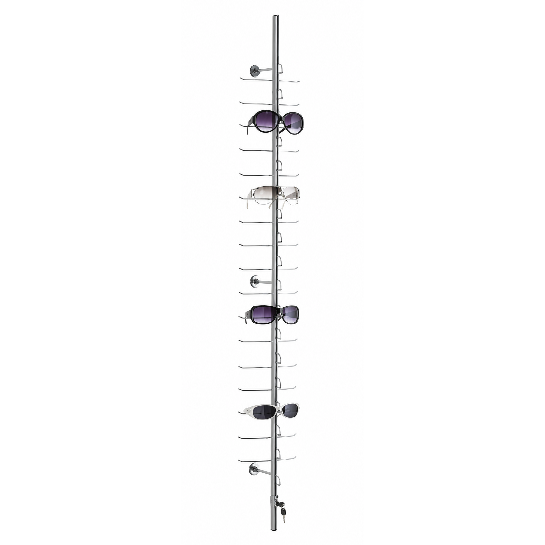 Brilledisplay til vegg. Aluminium med lås. 16 briller.