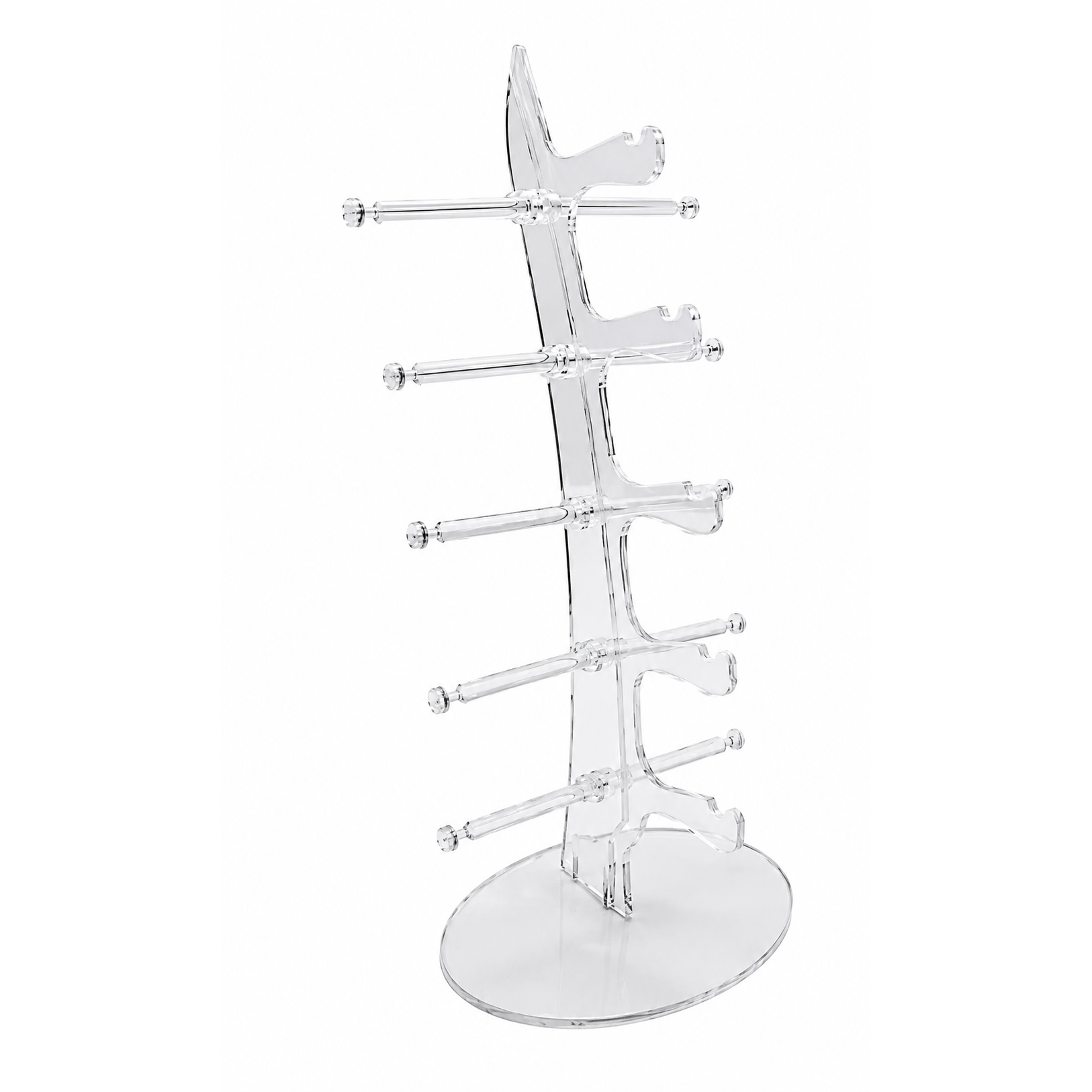 Brilledisplay på fot. Transparent t 5 briller. L 16 x B 10,5 x H 34 cm
