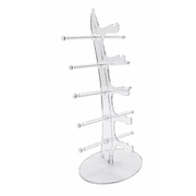 Brilledisplay på fot. Transparent t 5 briller. L 16 x B 10,5 x H 34 cm