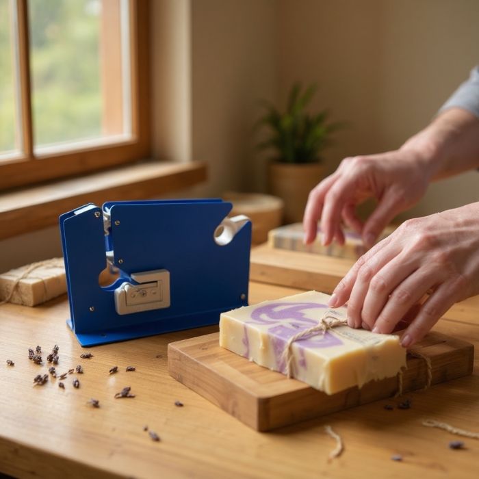 Poselukkemaskin i metall, L 17 x 5,8 x H 10,5 cm. Blå