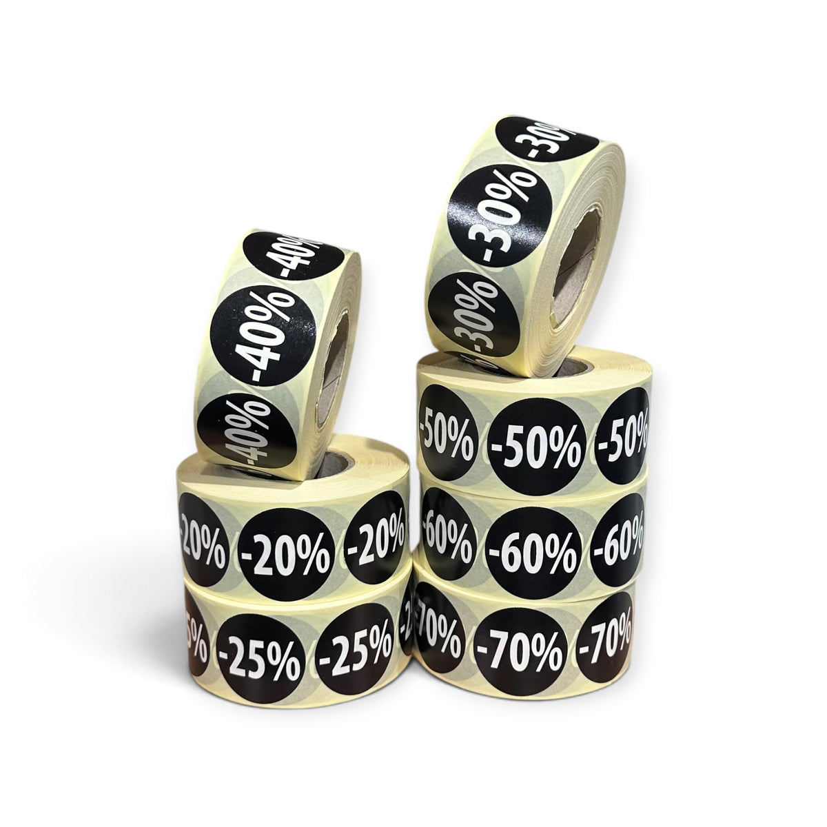 Sorte etiketter m/ prosent - 1.000 stk. Velg prosent