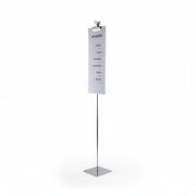 Skilt-holder med klemme, krom, fotplate 10 x 10 cm, H73 cm