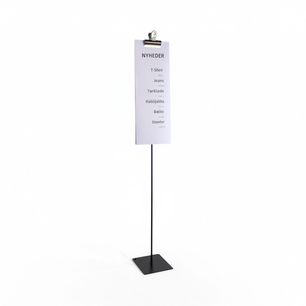 Skiltholder med galvanisert klemme, svart, fotplate 10 x 10 cm, H73 cm