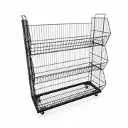 Stabelkurv med 3 kurver og hjul – matt svart, 81 x 43 x H100 cm