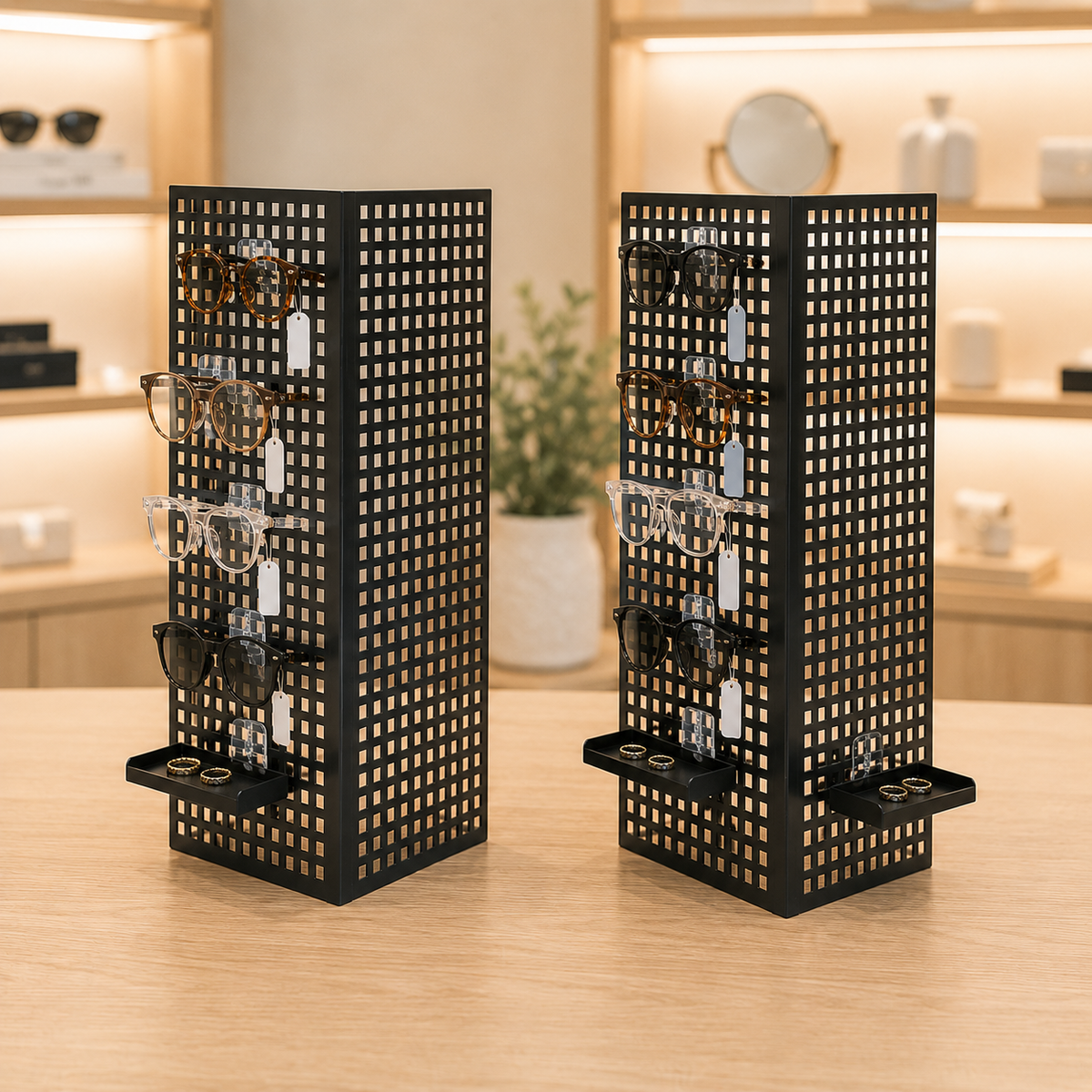 Sort vinkeldisplay i metall – sett med 2 stk. Pris per stk.