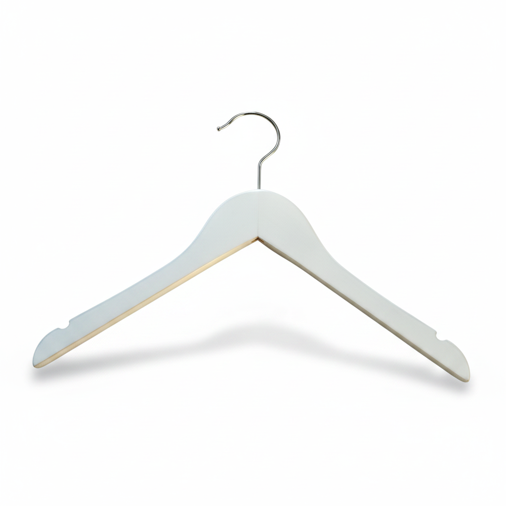 Trekleshenger, massiv, flat, junior, med gummi og hake, uten stang, matt hvit, 32 cm