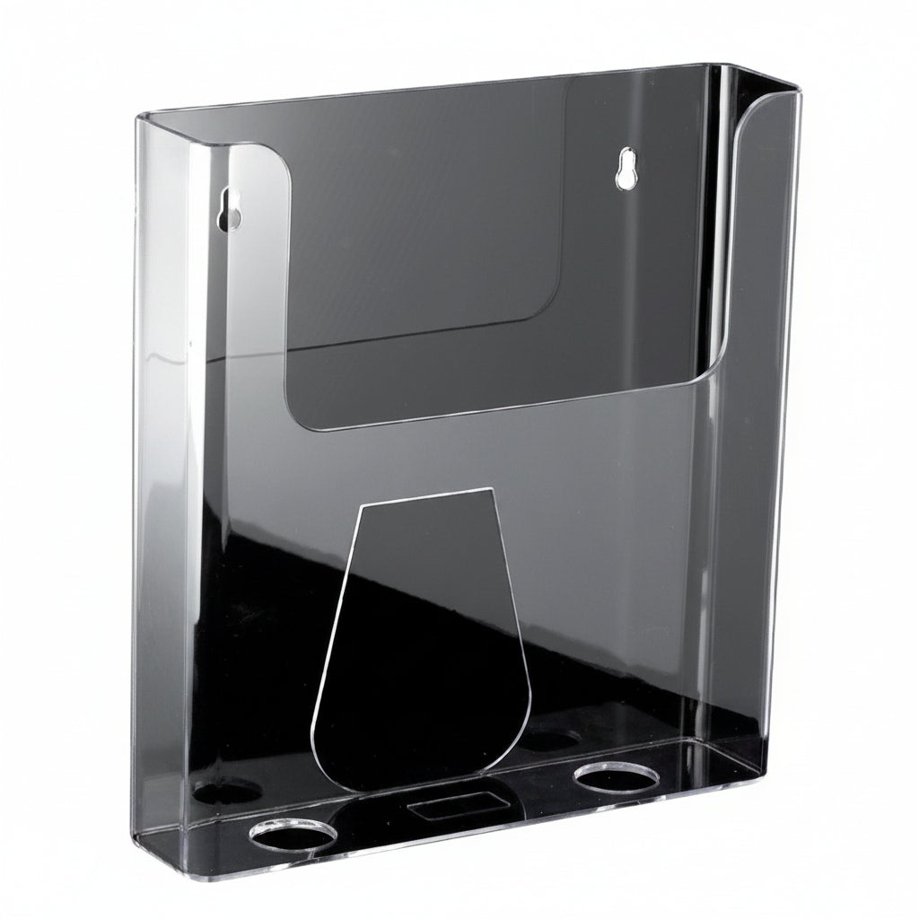 Veggholder for brosjyre. A4 stående. 4 cm dyp