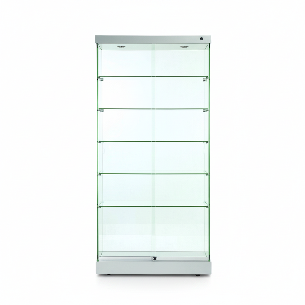 Vitrine - Toscana II, gulvvitrine med lys, alu topp og bunn, 90 x 46 x H184 cm.