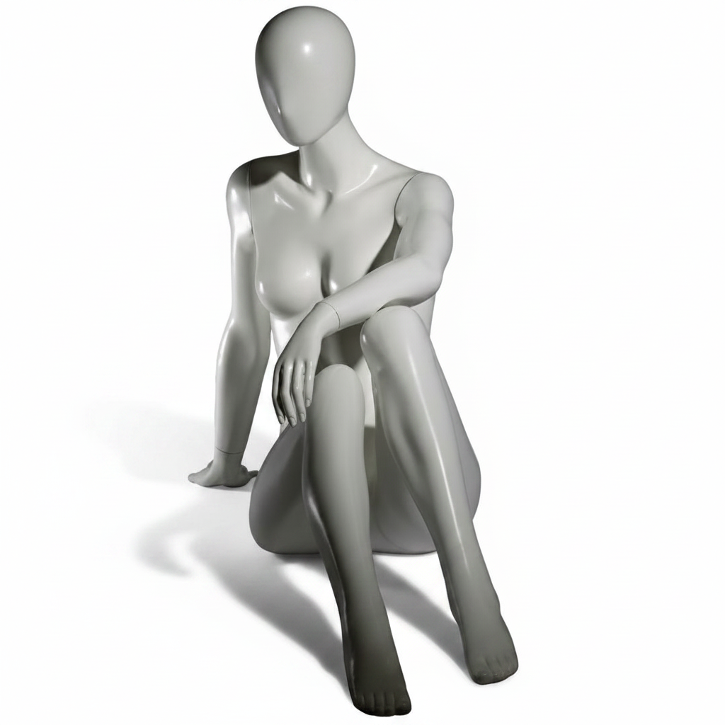 Faceless damemannekeng. Hvit, matt med Faceless-hode. Sittende