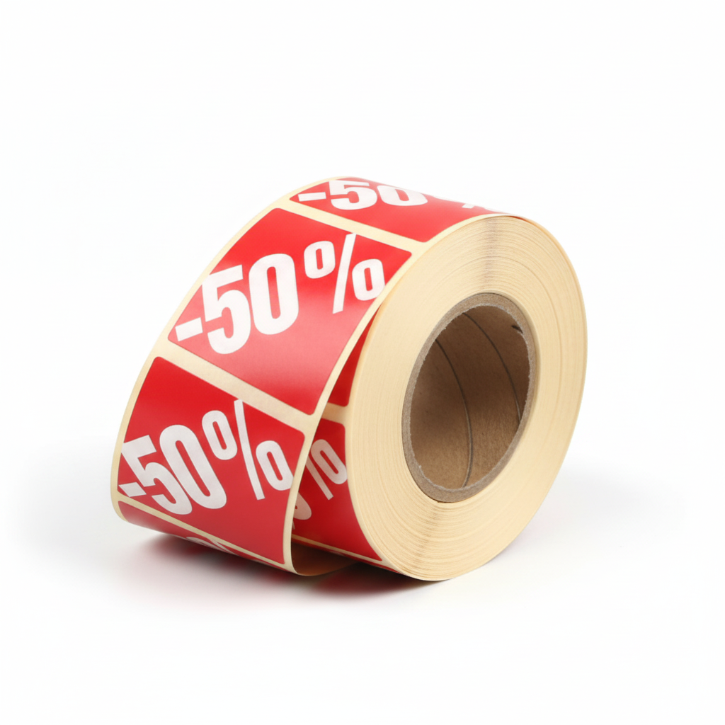 Røde etiketter m/ prosent - 500 stk. -50%