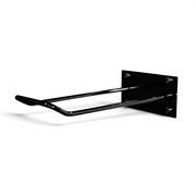 Sort SuperSellerS bæreposeholder til væg eller disk, 15 cm lang, fremstillet i metal med fire skruehuller.