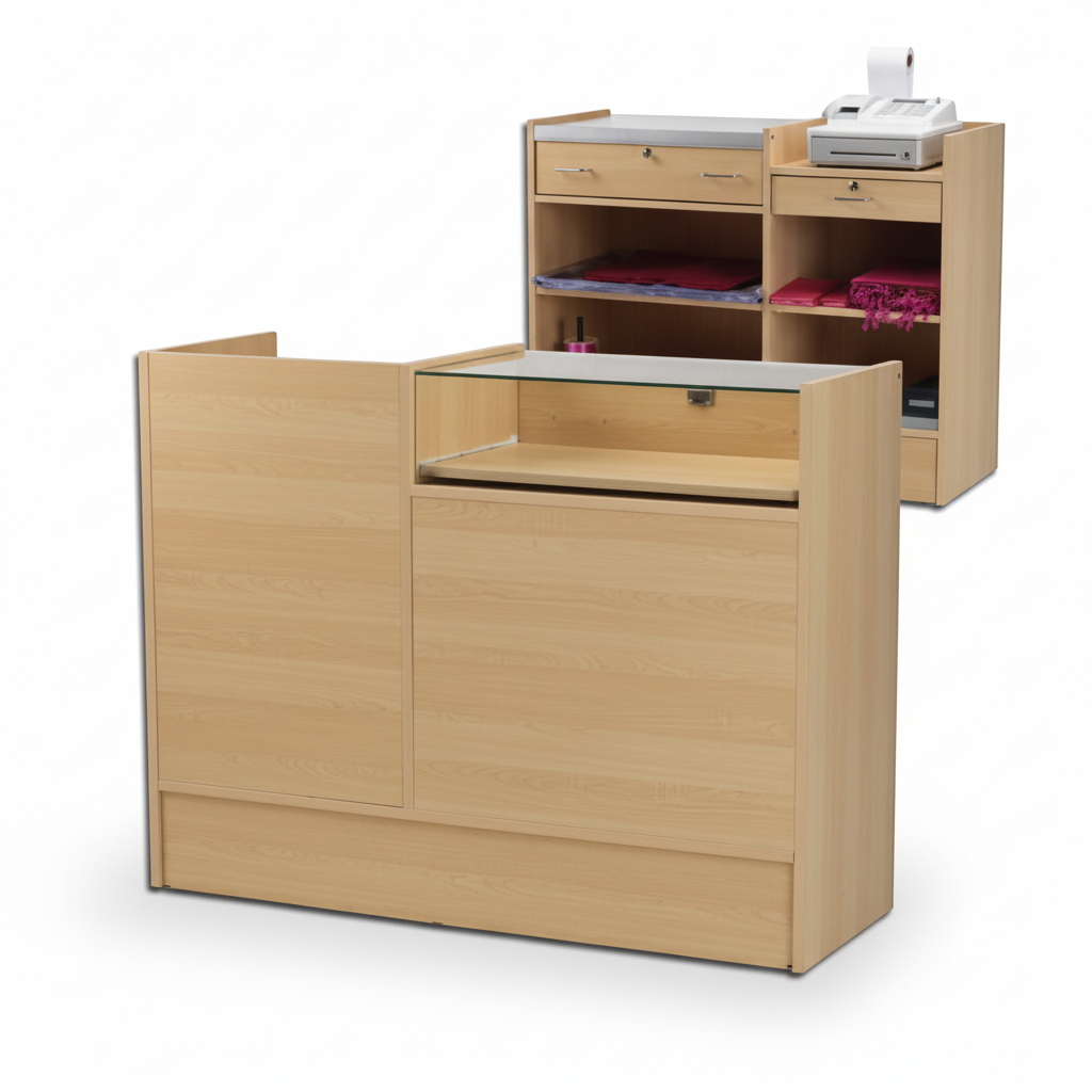 Slimline Disk, kombimodul, med glastopp, inkl. 1 uttrekksbrett, liten skuff og 2 rom med 1 hylle hver, lønn, H96 x B120 x D46 cm