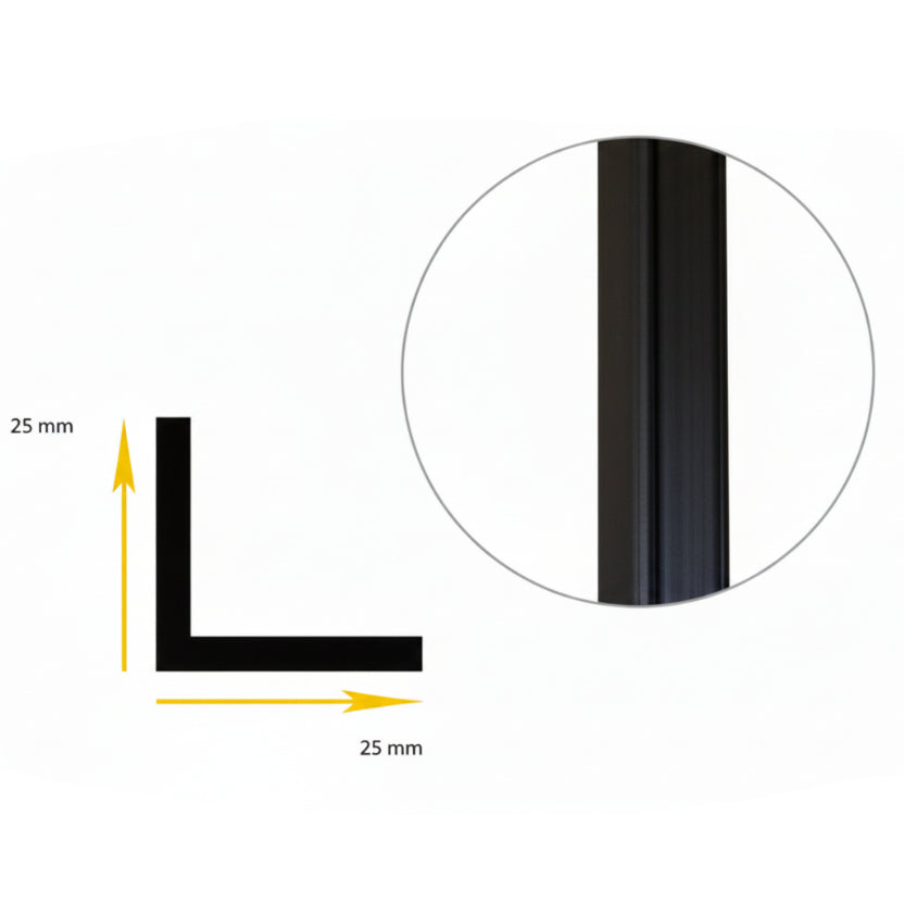 Hjørnelist, svart, 25 x 25 mm, L240 cm