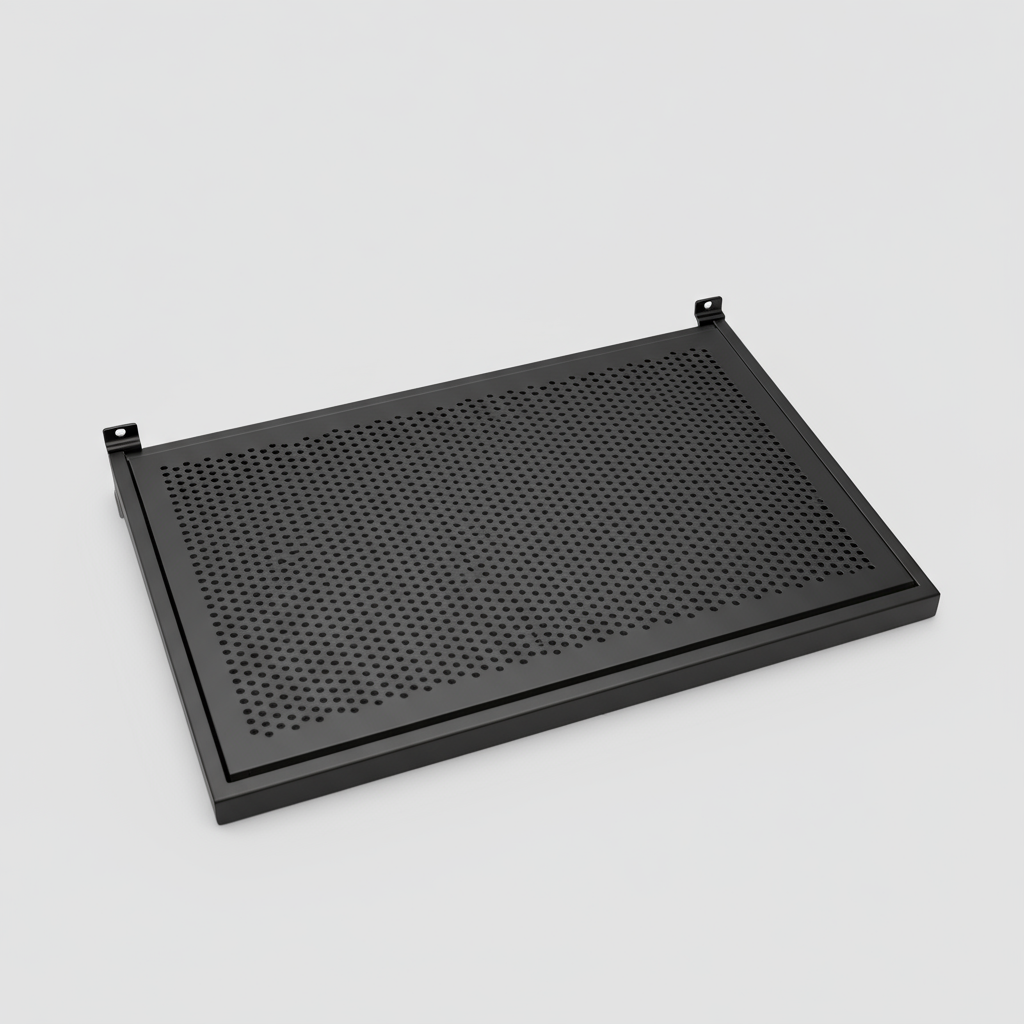 Hylle med metalhullplate (59,5 x 37 cm) til rillepanel - svart