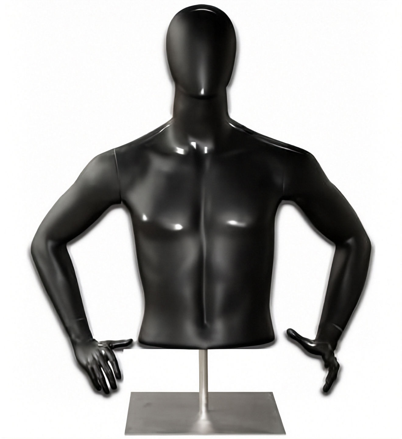 5401 herrebyste til borddisplay. Sort high gloss med Faceless hode og armer. Fotsplate i rustfritt stål.