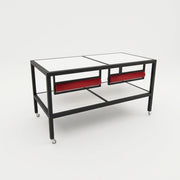 Luton pakkebord på hjul med hvite bordplater – 160 × 80 × 80 cm, inkl. 2 papirrullholder