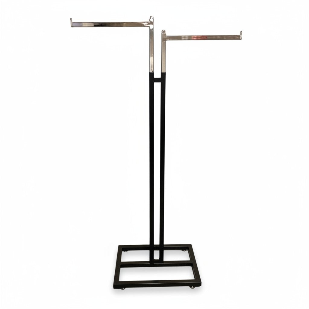 SuperSellerS adjustable black floor clothing rack with two 39 cm straight chrome arms for retail display