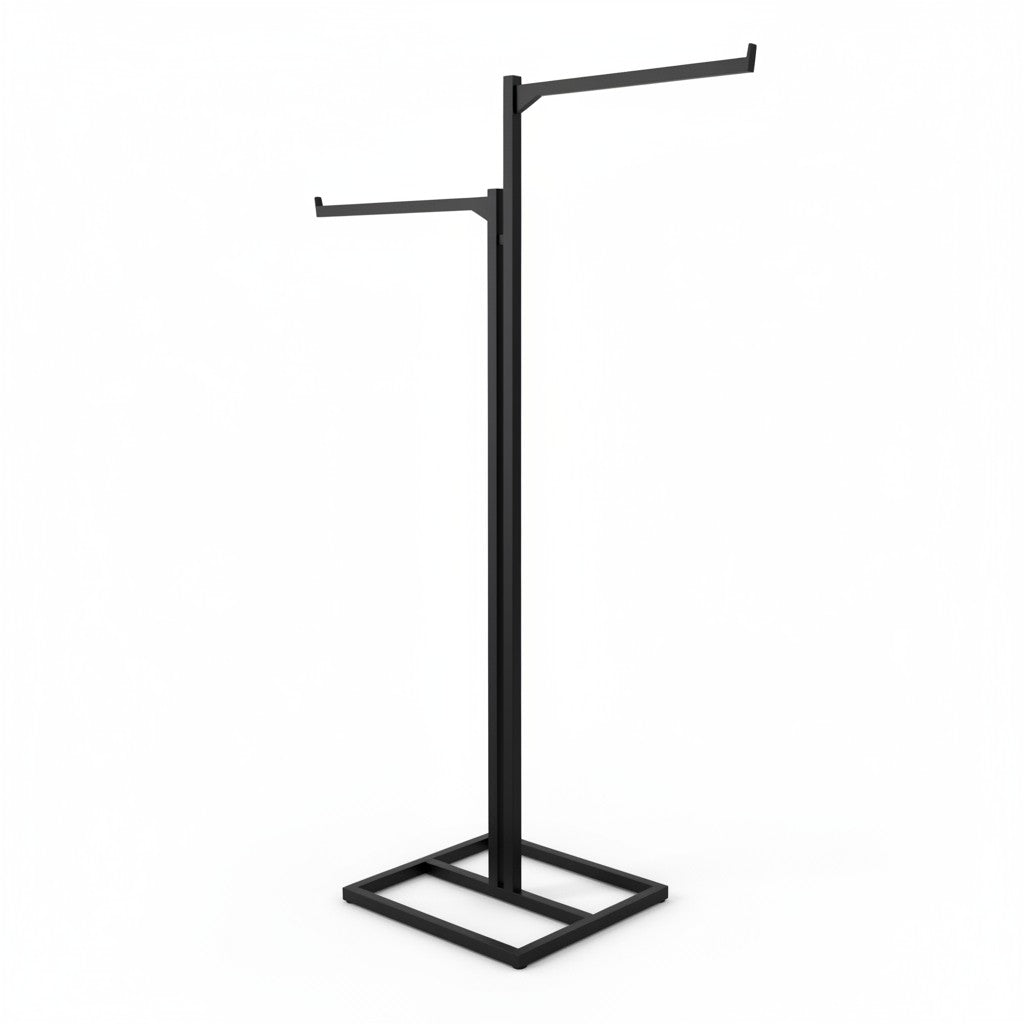 SuperSellerS black adjustable 2-arm floor clothing rack with 50 cm straight arms for retail display