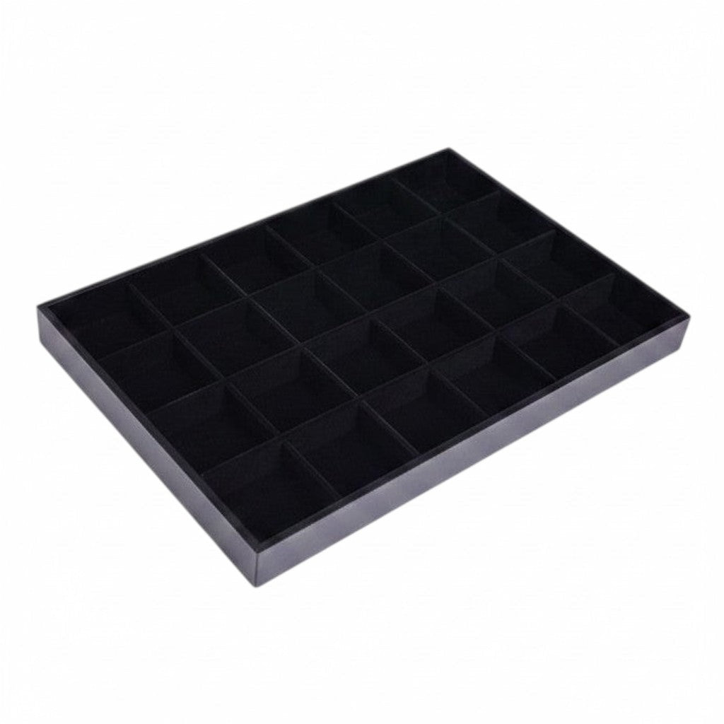 SuperSellerS black flocked jewelry tray with 24 individual storage compartments for organizing accessories