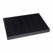 SuperSellerS black flocked jewelry display tray with 36 individual compartments for organized storage