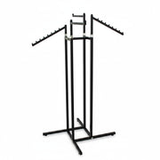 SuperSellerS black height-adjustable Joy clothing display rack with two straight and two slanted arms on white background