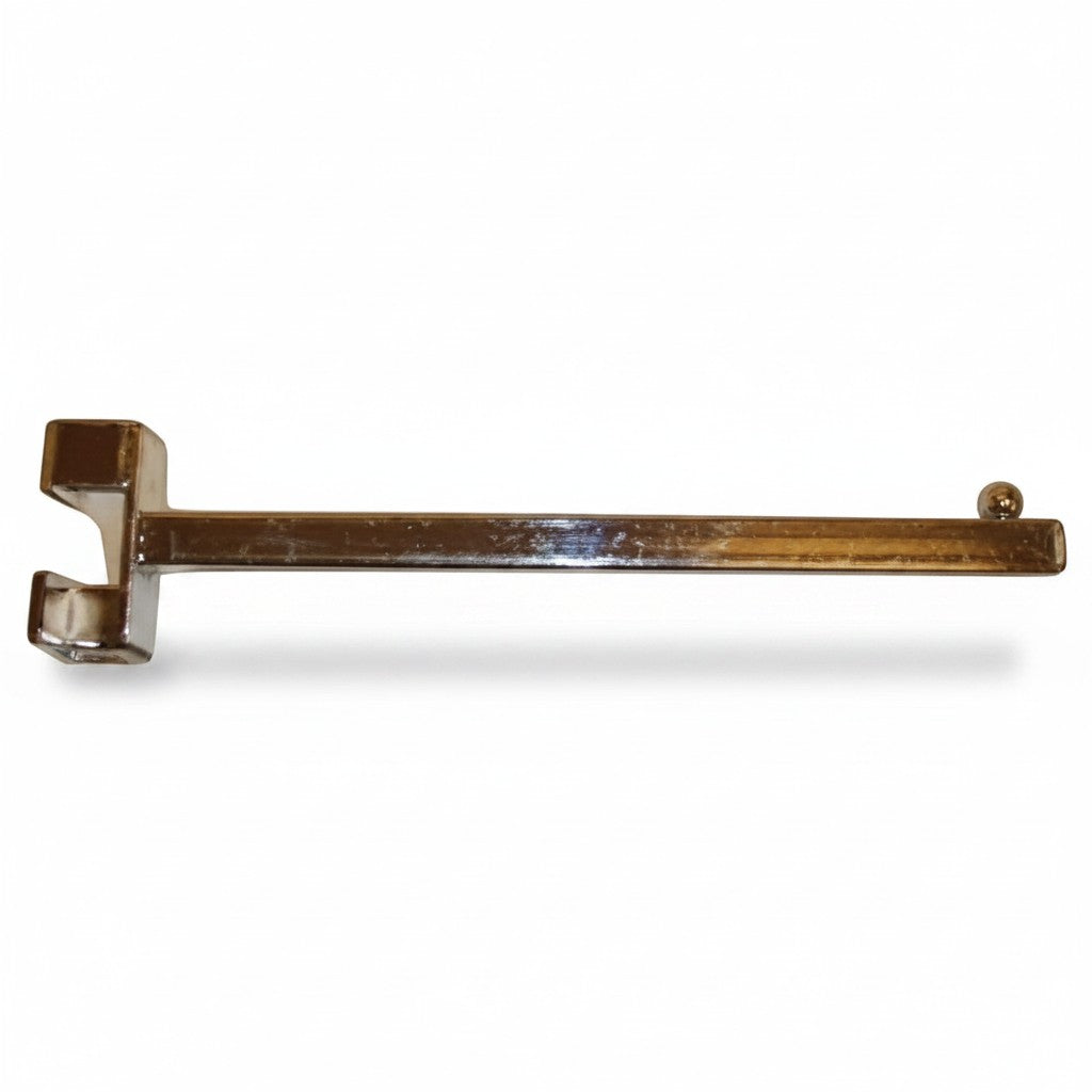 SuperSellerS 30 cm straight chrome display arm for retail clothing racks with a safety stop knob
