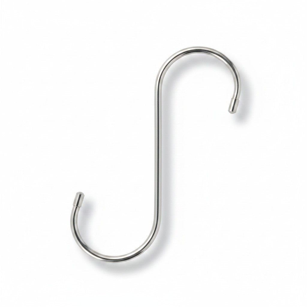 SuperSellerS 25 cm chrome S-hook for jeans display with protective clear end caps on a white background
