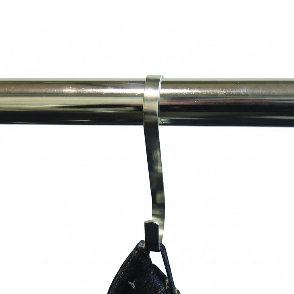 SuperSellerS 12 cm chrome S-hook for clothing rails, made of flat iron for stable display of jeans and accessories.