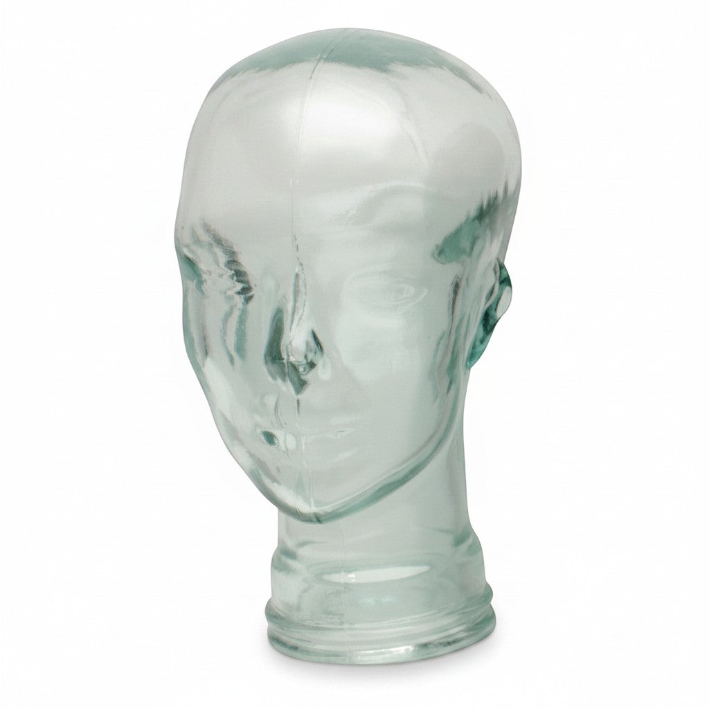 SuperSellerS clear glass unisex mannequin head for displaying hats and accessories in retail showrooms