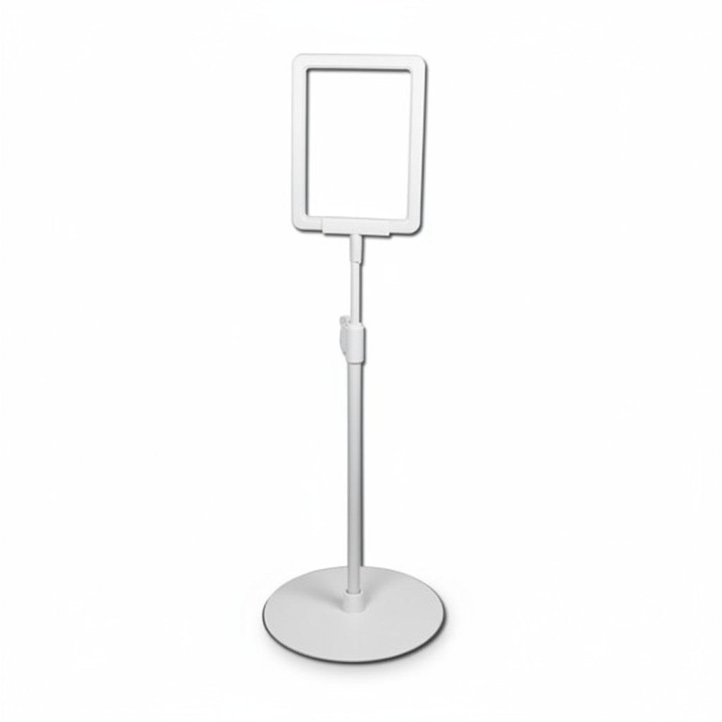 SuperSellerS dark grey A6 sign holder with adjustable height stand and round base for retail displays