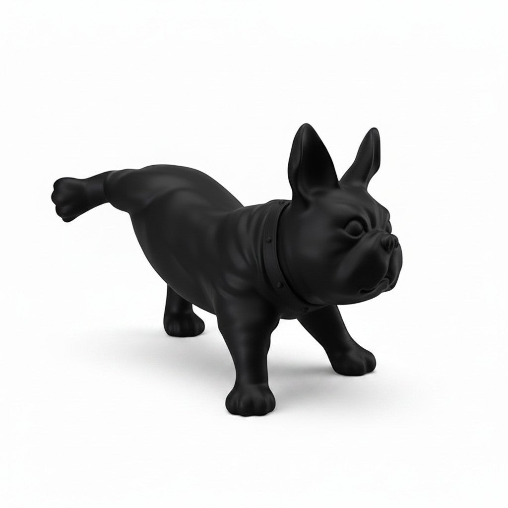 SuperSellerS matte black French bulldog mannequin for retail display, crafted from durable plastic.