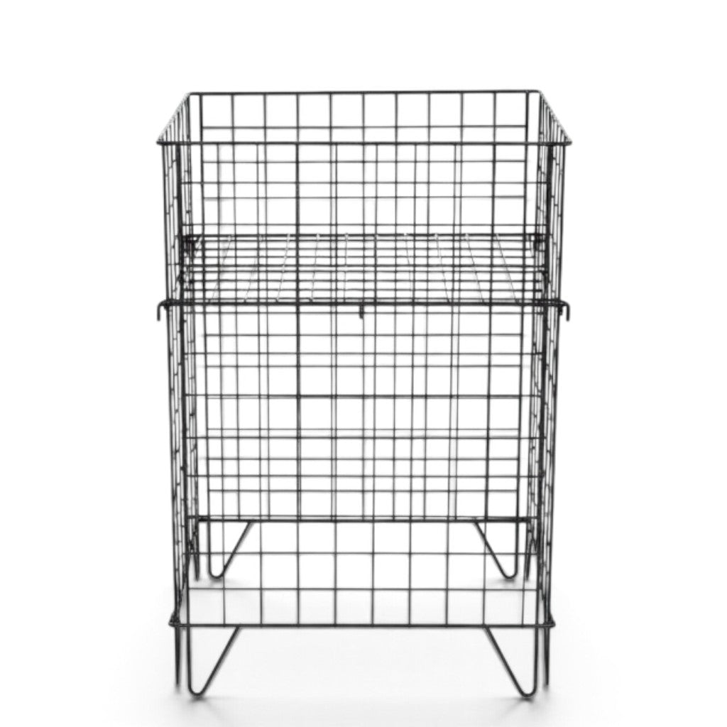 SuperSellerS NORA black powder-coated metal wire display basket with an adjustable base for retail store promotions.