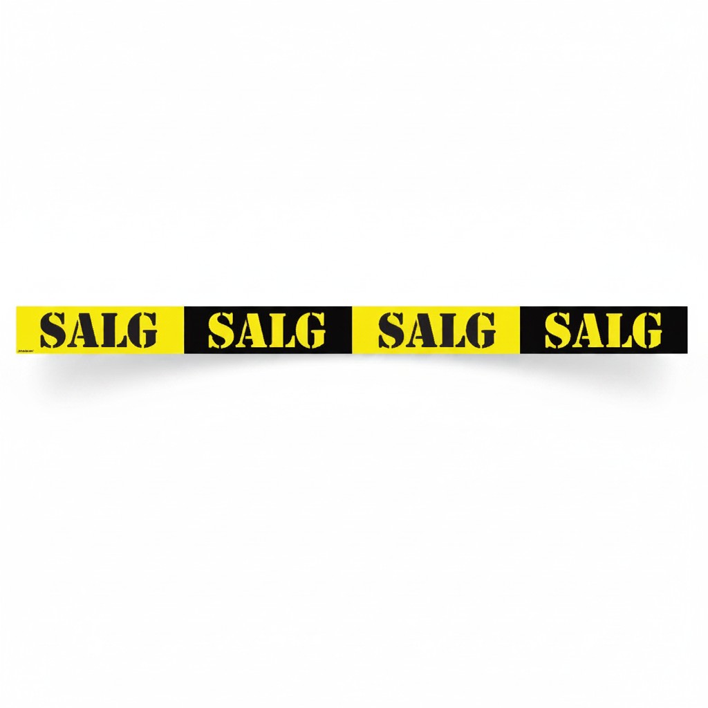 SuperSellerS 120 cm adhesive window streamer with yellow SALG text on a black background for retail sales displays.