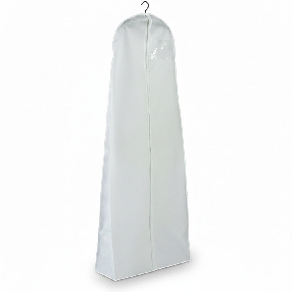SuperSellerS white breathable non-woven garment bag for dresses with a clear plastic card pocket