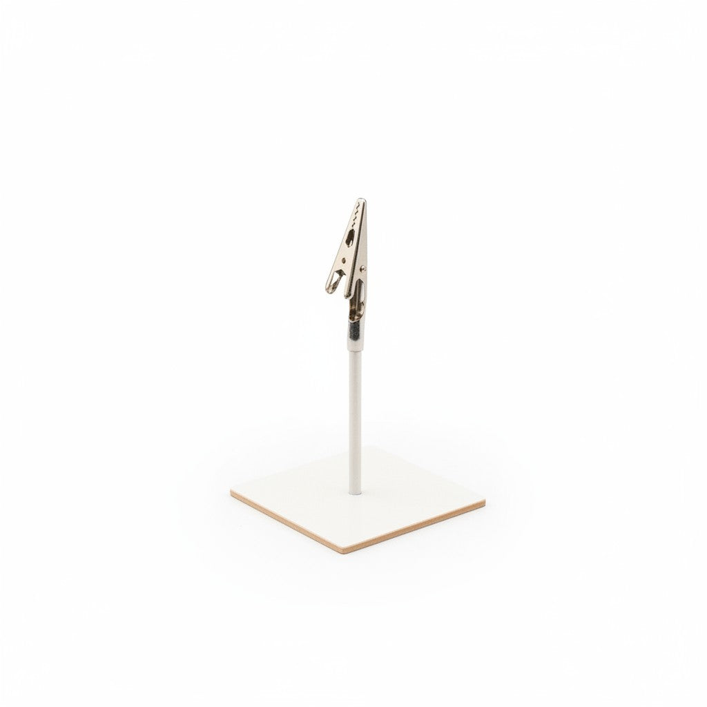 SuperSellerS white sign holder with a metal crocodile clip for retail displays, 10 cm height.