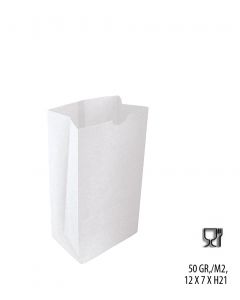 Papirpose m/ bunn, hvit. H21 cm