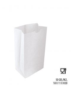 Papirpose m/ bunn, hvit. H30 cm