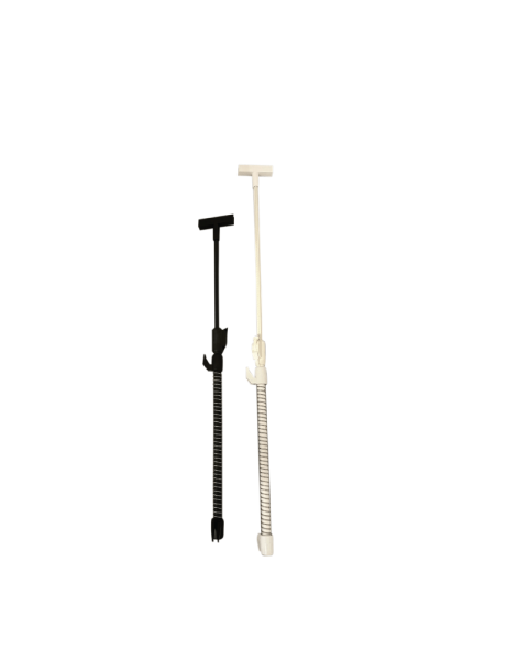 Skilt holder m. fjær,  teleskopisk. Til tråd, H33-58 cm. Velg farge.
