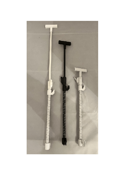 Skilt holder m. fjær,  teleskopisk. Til tråd, H33-58 cm. Velg farge.