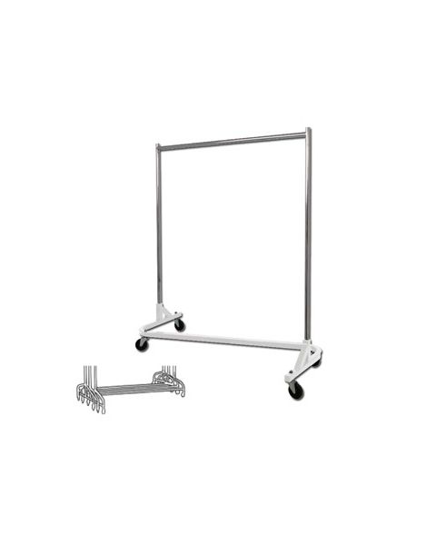 Z-stativ, krom/hvit bund, 155 x 54 x H173 cm., 100 mm hjul i hård plast
