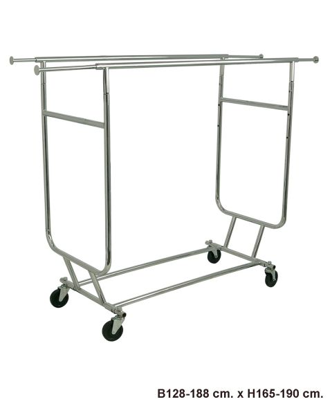 Disco III, dobbeltstativ, helt sammenklappeligt, justerbar, krom, B128-188 x H165-190 cm
