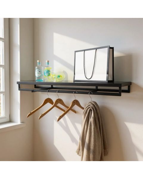 HAPPY! - Hylle m/ kleshengerstang & 2 frontheng. Sort