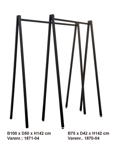 Hengerstativ, v-formet, sort, B100 x D50 x H142 cm