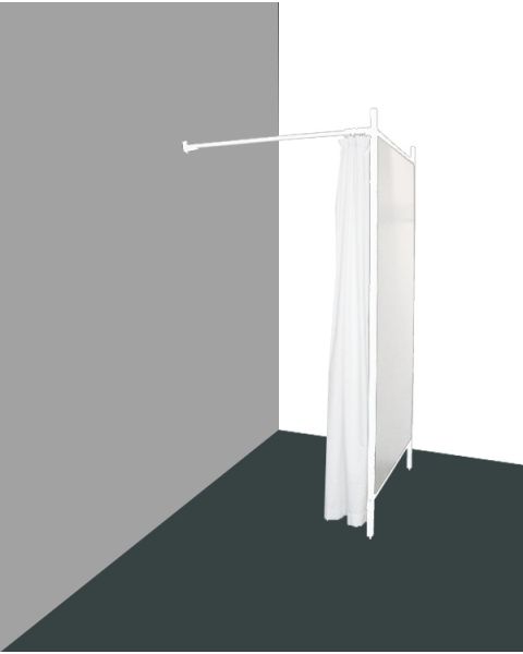 1-sidet prøverom. Sett med hvitt stel og forheng. ( B 100 x D 100 x H 210 cm.) - Velg farge på forheng