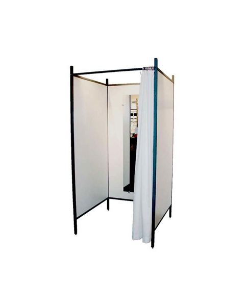 3-sidet prøverom. Sett med sort stel og forheng. ( B 100 x D 100 x H 210 cm.) - Velg farge på forheng
