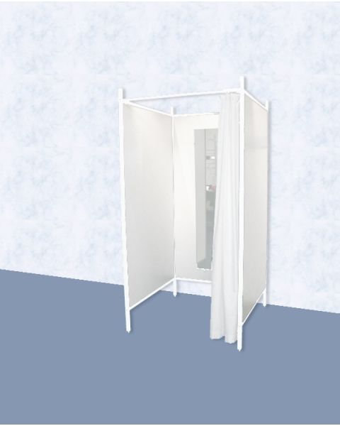 3-sidet prøverom. Sett med hvit stel og forheng. ( B 100 x D 100 x H 210 cm.) - Velg farge på forheng