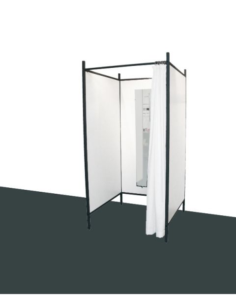 3-sidet prøverom. Sett med sort stel og forheng. ( B 100 x D 100 x H 210 cm.) - Velg farge på forheng